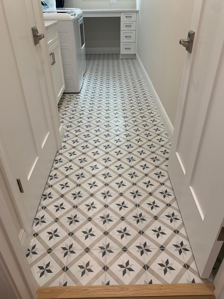 Modern porcelain tile with marble look in Palm City bathroom